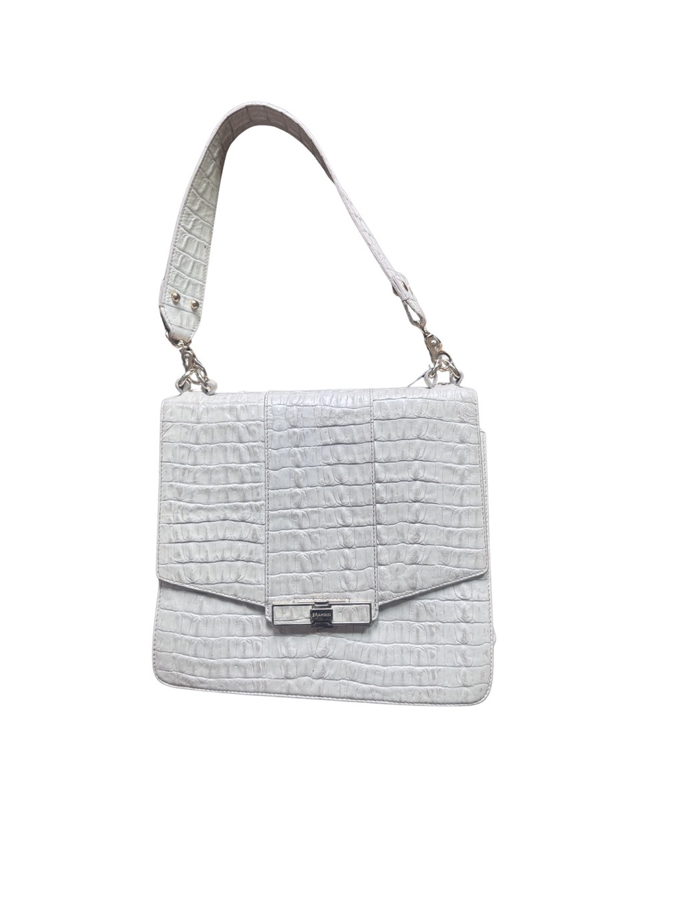 Brahmin White Croc-Embossed Structured Shoulder Bag